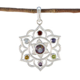 Multi Stone Classic Mexican Sterling Silver Hepta multicolor Pendant