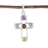 Multi Stone Dainty Turkish Sterling Silver quarter multicolor Pendant