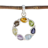 Multi Stone Dainty Egyptian Sterling Silver Hepta multicolor Pendant