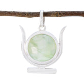 Prehnite Dainty Italian 925 Silver Solitaire Light Green Pendant