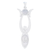 Rainbow Moonstone Whisper-thin French Silver Solitaire White Pendant