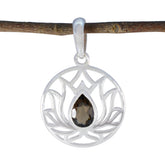 Smoky Quartz Dainty French 92.5 Silver Solitaire Brown Pendant