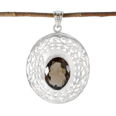 Smoky Quartz Statement Italian Sterling Silver Solitaire Brown Pendant