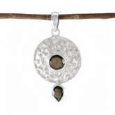 Smoky Quartz Eye-catching Russian 92.5 Silver Toi et Moi Brown Pendant