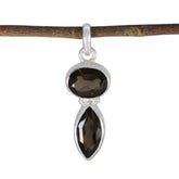 Smoky Quartz Whisper-thin American Sterling Silver Toi et Moi Brown Pendant