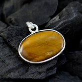 Tiger Eye Slim Egyptian 92.5 Silver Solitaire Nayara Modern Brown Pendant Jewellery