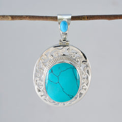 Pendentif solitaire Sofía rétro bleu turquoise en argent 925