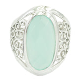 Aqua Chalcedony Solitaire Italian Silver Green Gems Mid weight Filigree Ring Jewellery