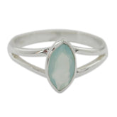 Aqua Chalcedony Solitaire Turkish Silver Green Gems Delicate Geometric Ring Jewellery