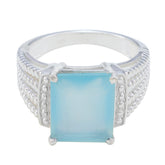 Aqua Chalcedony Solitaire German 92.5 Silver Green Gemstone Eye catching Abstract Ring Jewellery
