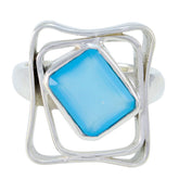 Aqua Chalcedony Solitaire African Sterling Silver Green Gemstones Mid weight Signet Ring Jewelry