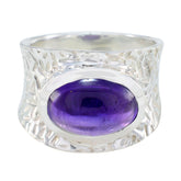 Amethyst Solitaire Indian 92.5 Silver Purple Gemstones Essential engravings Ring Jewelry