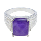 Amethyst Solitaire Indian 925 Sterling Silver Purple Gemstones Eye catching Trendy Ring Jewelry