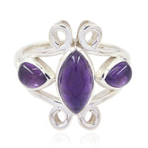 Amethyst Trilogy Indian 925 Sterling Silver Purple Gemstone Slim Trendy Ring Jewelry