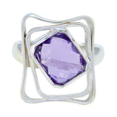 Amethyst Solitaire Russian 925 Silver Purple Gems Mid weight Signet Ring Jewellery