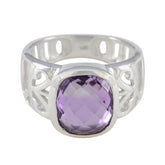 Amethyst Solitaire French 92.5 Silver Purple Gemstones Mid weight Luxurious Ring Jewelry
