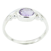 Amethyst Solitaire Korean Silver Purple Gemstone Delicate Feminine Ring Jewelry
