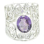 Amethyst Solitaire Latin American Silver Purple Gemstone Eye catching Filigree Ring Jewelry