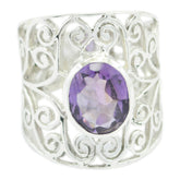 Amethyst Solitaire Latin American Silver Purple Gemstone Eye catching Filigree Ring Jewelry
