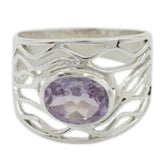Amethyst Solitaire Latin American 92.5 Silver Purple Gems Minimal Rope Wire Ring Jewellery