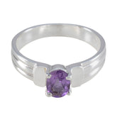 Amethyst Solitaire German Silver Purple Gemstone Tiny Abstract Ring Jewellery