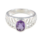 Amethyst Solitaire Russian 92.5 Silver Purple Gemstone Minimal Art Deco Ring Jewelry