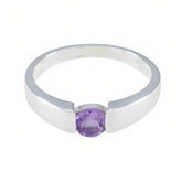 Amethyst Solitaire French 92.5 Silver Purple Gemstone Slim Romantic Ring Jewelry