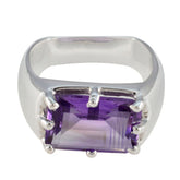 Amethyst Solitaire Italian 925 Silver Purple Gems Edgy Trendy Ring Jewellery