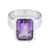 Amethyst Solitaire Italian Silver Purple Gems Edgy Contemporary Ring Jewelry