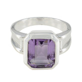 Amethyst Solitaire French 925 Sterling Silver Purple Gemstone Edgy Modern Ring Jewellery