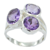 Amethyst Trilogy Russian Sterling Silver Purple Gems Mid weight Boho Ring Jewelry