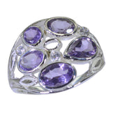 Amethyst Penta Russian 92.5 Silver Purple Gemstone Slim Romantic Ring Jewelry