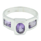 Amethyst Trilogy French 92.5 Silver Purple Gemstone Slim Graceful Ring Jewelry
