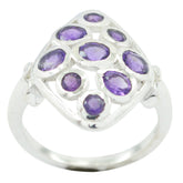 Amethyst Navratna Indian 925 Silver Purple Gems Slim Luxurious Ring Jewellery