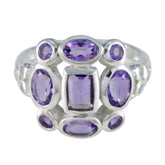 Amethyst Navratna Russian 925 Silver Purple Gemstone Classic Signet Ring Jewellery