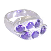 Amethyst Hexa French Silver Purple Gemstone Classic Trendy Ring Jewelry