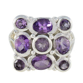 Amethyst Navratna French Silver Purple Gems Chunky Armor Ring Jewelry