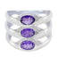 Amethyst Trilogy German 92.5 Silver Purple Gemstone Edgy Modern Ring Jewelry