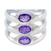 Amethyst-Trilogie, deutscher 92,5er Silber, lila Edelstein, kantiger moderner Ringschmuck