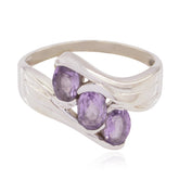 Amethyst Trilogy Egyptian Sterling Silver Purple Gemstone Slim Abstract Ring Jewellery