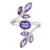Amethyst Hepta Indian Sterling Silver Purple Gemstone Classic Leafy Ring Jewellery