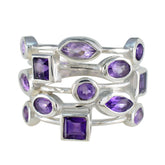 Amethyst multiple Russian 925 Sterling Silver Purple Gemstone Eye catching Trendy Ring Jewellery