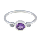 Amethyst Trilogy Korean 92.5 Silver Purple Gemstones Elegant Luxurious Ring Jewelry