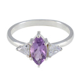 Amethyst Trilogy Japanese 925 Sterling Silver Purple Gems Dainty Contemporary Ring Jewelry