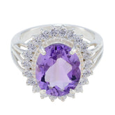 Amethyst Halo Moroccan Silver Purple Gemstones Classic Signet Ring Jewelry