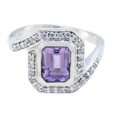 Amethyst Halo Egyptian 925 Sterling Silver Purple Gems Eye catching Modern Ring Jewellery