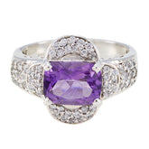 Amethyst Halo Indian 925 Silver Purple Gems Mid weight Contemporary Ring Jewelry