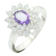 Amethyst Halo Russian Silver Purple Gemstones Slim Boho Ring Jewelry