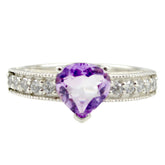 Amethyst Halo French 925 Silver Purple Gemstones Slim Fairytale Ring Jewellery