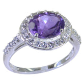 Amethyst Halo American 925 Sterling Silver Purple Gemstone Whisper thin Contemporary Ring Jewelry